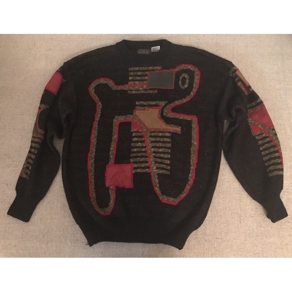 Bugatchi Sweater Mens Large Black Pullover Tribal 2268